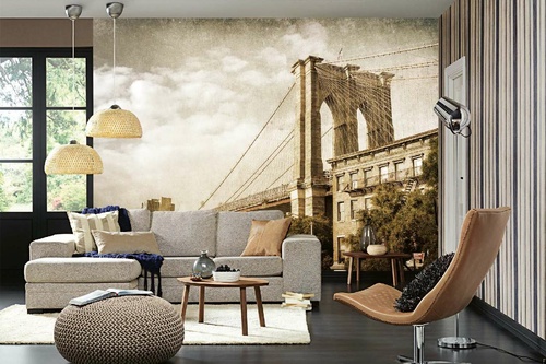 Vlies Fototapete - Brooklyn Bridge im Vintage-Stil 375 x 250 cm